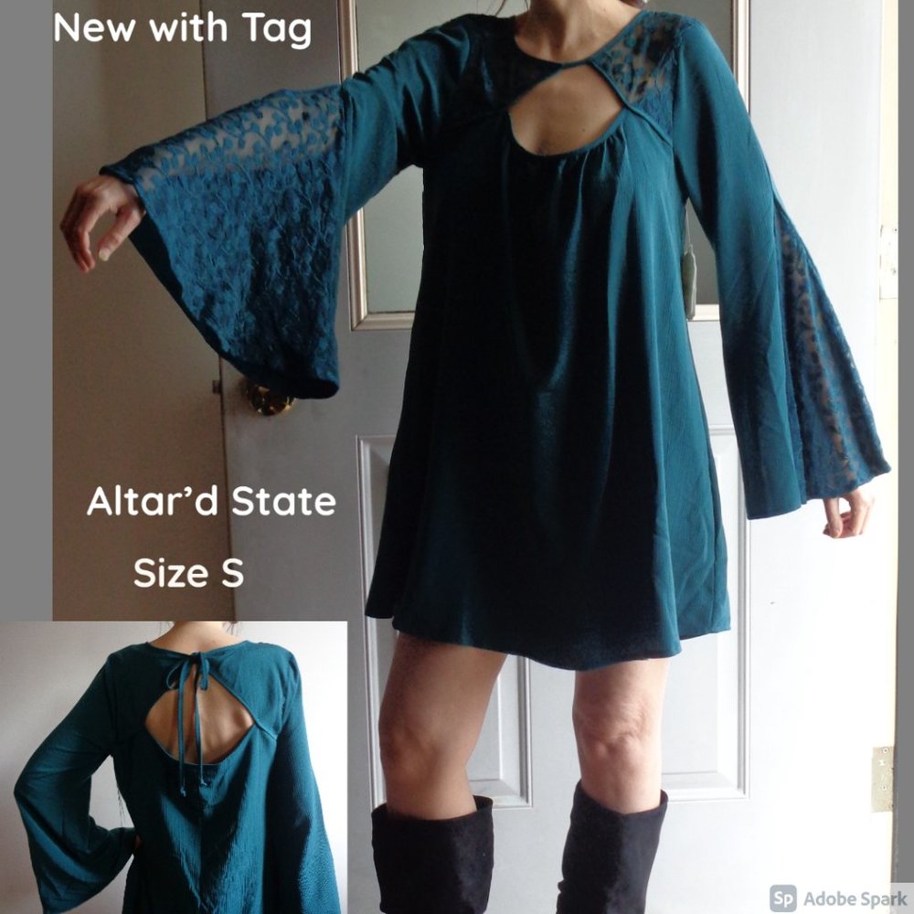 Price Firm πΊ Altar'd State boho bell sleeve dress w/ cutout size S - Picture 3 of 15